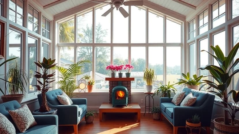 Orangeri med kamin skapar varm atmosfär hemma